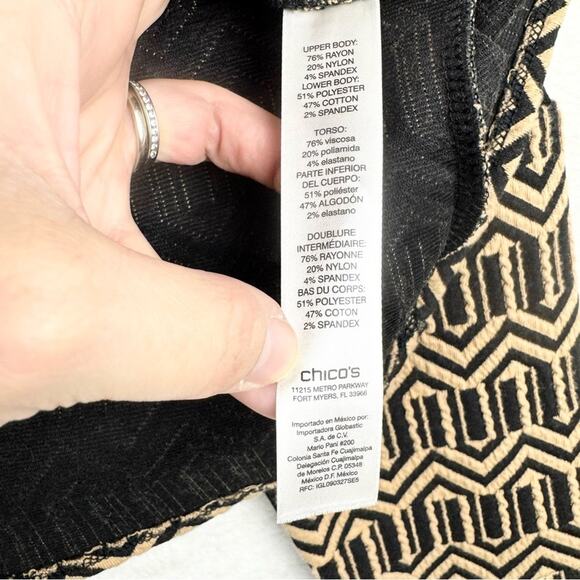 Chico's Blocked Jacquard Long Sleeve Textured Tab Shoulder Top Black Sz 3 US XL - Picture 11 of 16